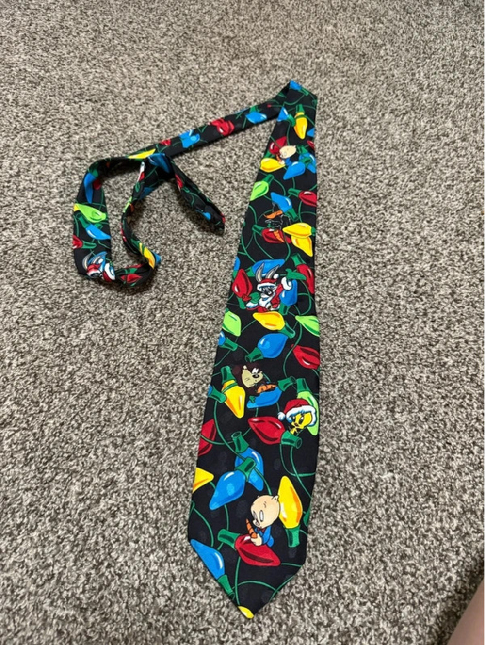Vintage 1993 Looney Tunes Mania Christmas Lights Tie Bugs Bunny Tweety Taz